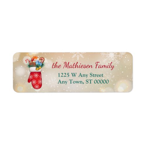 Red Snowflake Mitten with Christmas Goodies Label