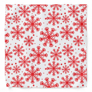 Red Snowflake on White with paw print pattern Bandana