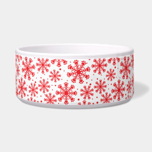 Red Snowflake on white with paw print pattern Bowl
