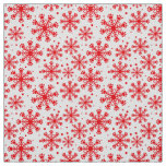 Red Snowflake on white with paw print pattern Fabric
