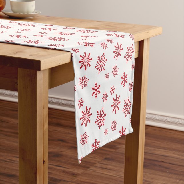 Red snowflake pattern - Christmas gifts Short Table Runner (In Situ)