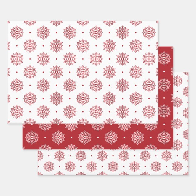 Red Snowflake Pattern Christmas Wrapping Paper Sheets (Set)