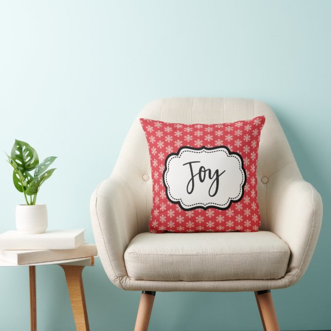 Red Snowflake Pattern Joy Throw Pillow (Chair)