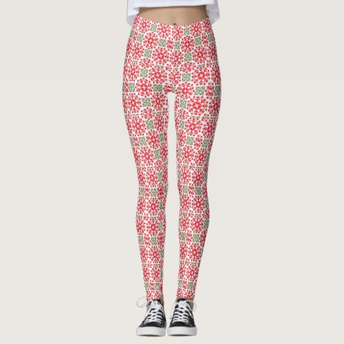 Red Snowflake Pattern Leggings