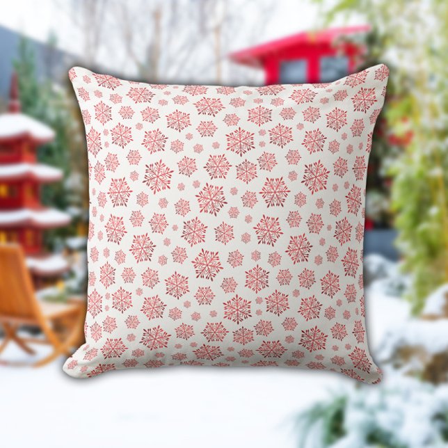 Red Snowflake Pattern Outdoor Pillow (Creator Uploaded)