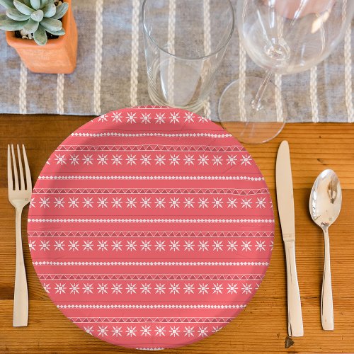 Red Snowflake Pattern Paper Plates