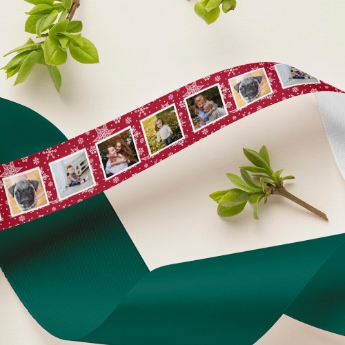 Red Snowflake Pattern Photo Satin Ribbon