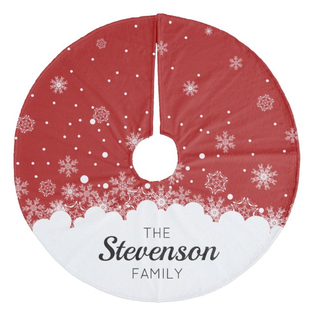 Red Snowflake Personalized Christmas Tree Skirt (Front)