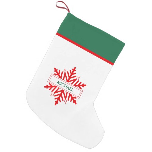 Red Snowflake Personalized Green  White Small Christmas Stocking