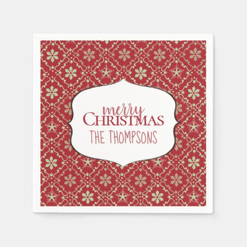 Red Snowflake Personalized Simple Holiday Rustic Napkins