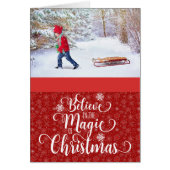 Red Snowflake Photo Believe Christmas Card (Front)