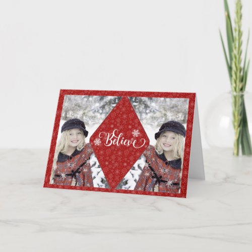 Red Snowflake Photo Believe Christmas Card