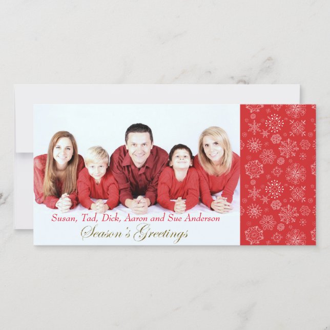 Red Snowflake Photo Christmas Card (Front)