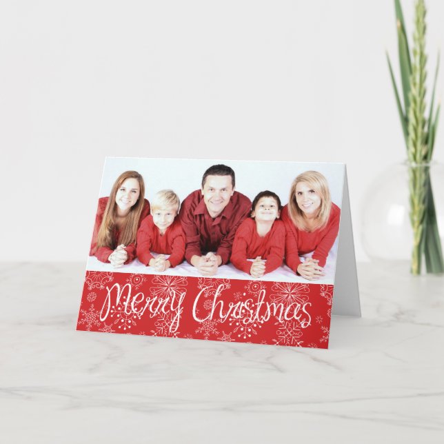 Red Snowflake Photo Christmas Card (Front)