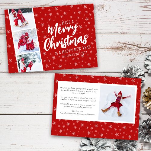 Red Snowflake Photo Strip Merry Christmas Holiday Card