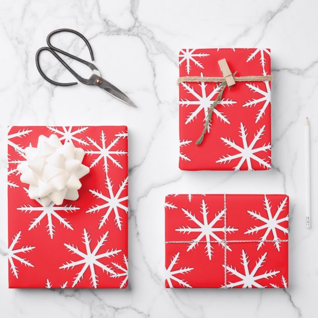 Red Snowflake  Print Wrapping Paper Sheets (Front)