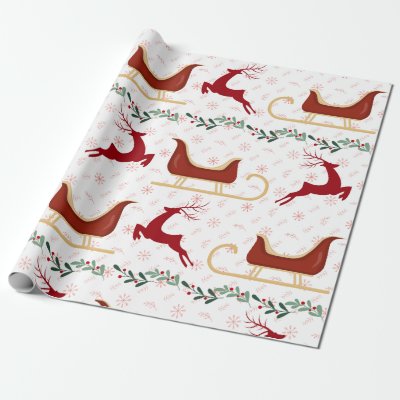 Red Snowflake &amp; Reindeer Wrapping Paper | Festive