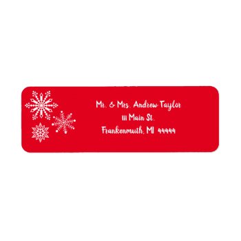 Red Snowflake Return Address Label by ChristmasBellsRing at Zazzle
