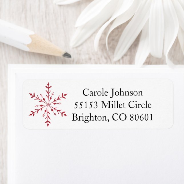 Red Snowflake Return Address Label (Insitu)