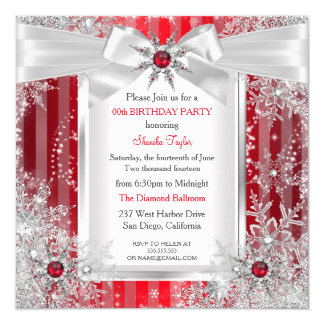 Red Snowflake Silver Bow Winter Wonderland Party Card