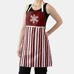 Red Snowflake Striped Lines Christmas Holiday Apron