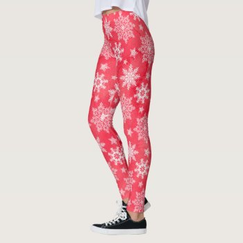 Red Snowflake Winter Leggings by ChristmasBellsRing at Zazzle
