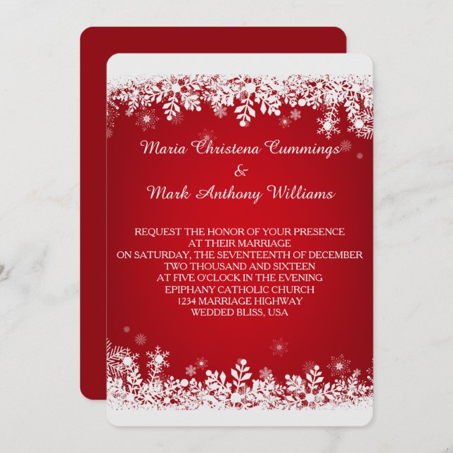 Red Snowflake Winter Wedding Invitation (Front/Back)