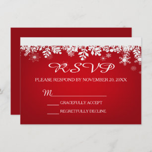 Red Snowflake Winter Wedding RSVP Card