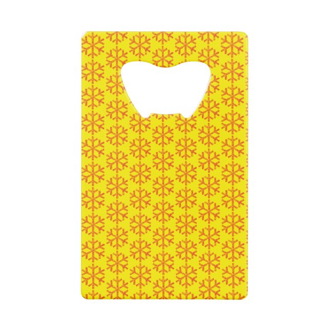 Red Snowflake Yellow Background Customized Credit Card Bottle Opener (Front)