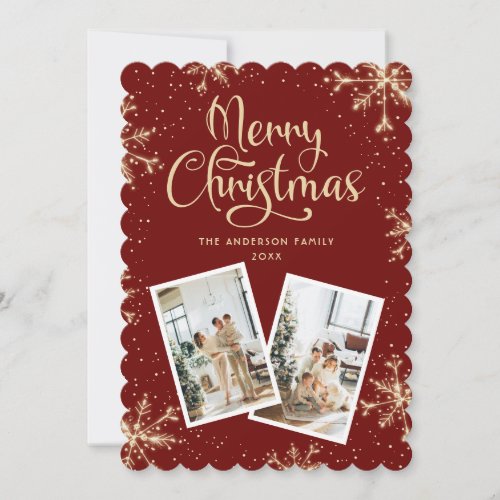 Red Snowflakes 2 Photo Christmas Card