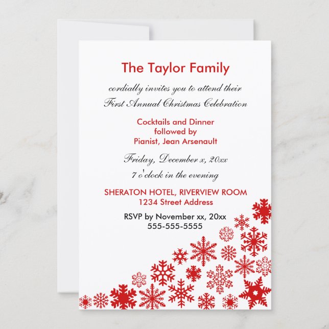 Red Snowflakes 5x7 Invitation Template (Back)