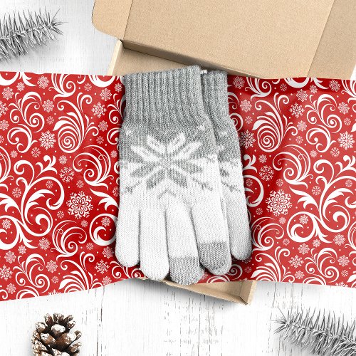 Red Snowflakes And Swirls Christmas Tissue Paper