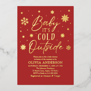 Red Snowflakes Baby It's Cold Outside Baby Shower Foil Invitation