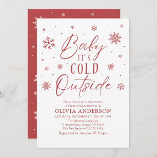 Red Snowflakes Baby It's Cold Outside Baby Shower Invitation