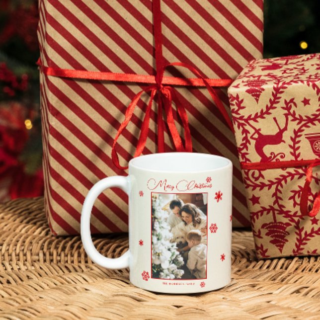 Red Snowflakes | Christmas Family Photo Coffee Mug (Creator Uploaded)