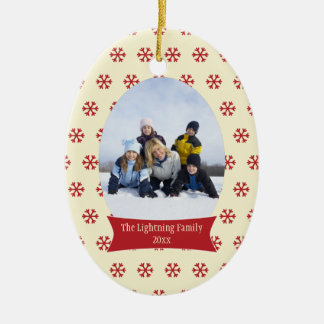 Red snowflakes Christmas holiday photo ornament