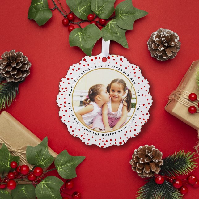 Red snowflakes Christmas holiday photo paper Ornament Card (Creator Uploaded)