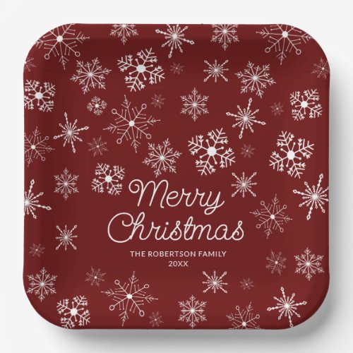 Red Snowflakes Christmas Party Paper Plates