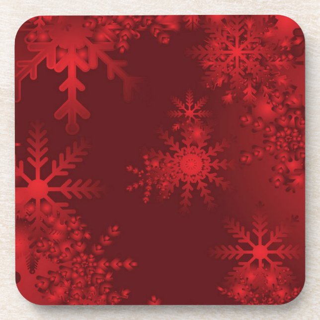 Red Snowflakes Drink Coaster (Front)