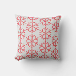 Red Snowflakes For Sofa Couch Chaise Lounge Throw Pillow