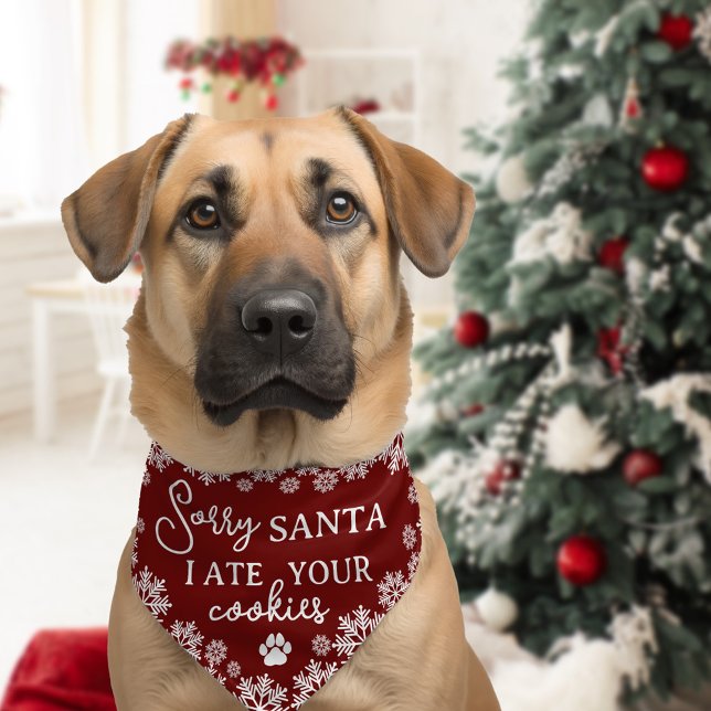 Red Snowflakes Funny Ate Santa's Cookies Pet Bandana Collar (Creator Uploaded)