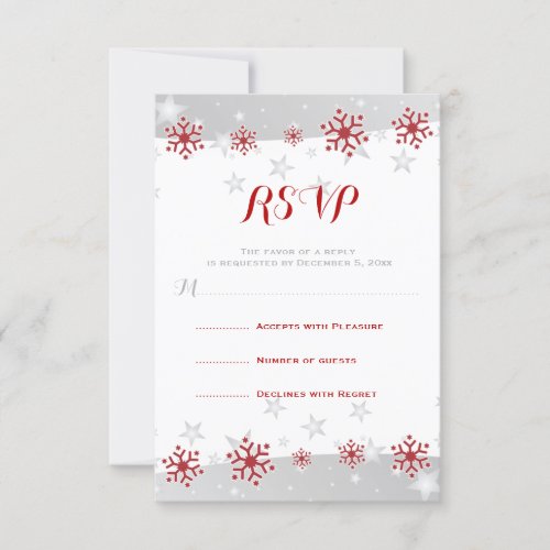 Red snowflakes  grey stars modern wedding RSVP