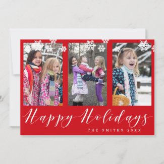 Red & Snowflakes Happy Holidays Photo Collage card