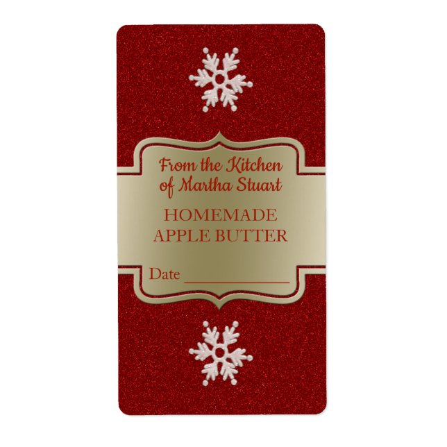 Red Snowflakes Homemade Apple Butter Canning Jar Label (Front)