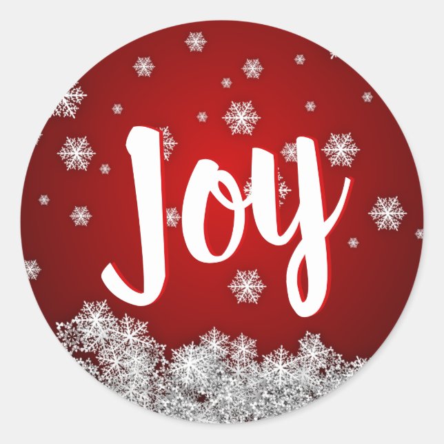 RED Snowflakes JOY Holiday Christmas Xmas Classic Round Sticker (Front)