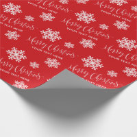 Red Snowflakes Merry Christmas Script Custom Wrapping Paper