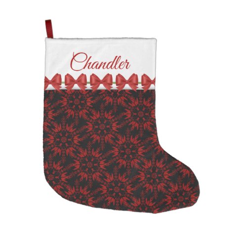 Red Snowflakes on Black Large Christmas Stocking