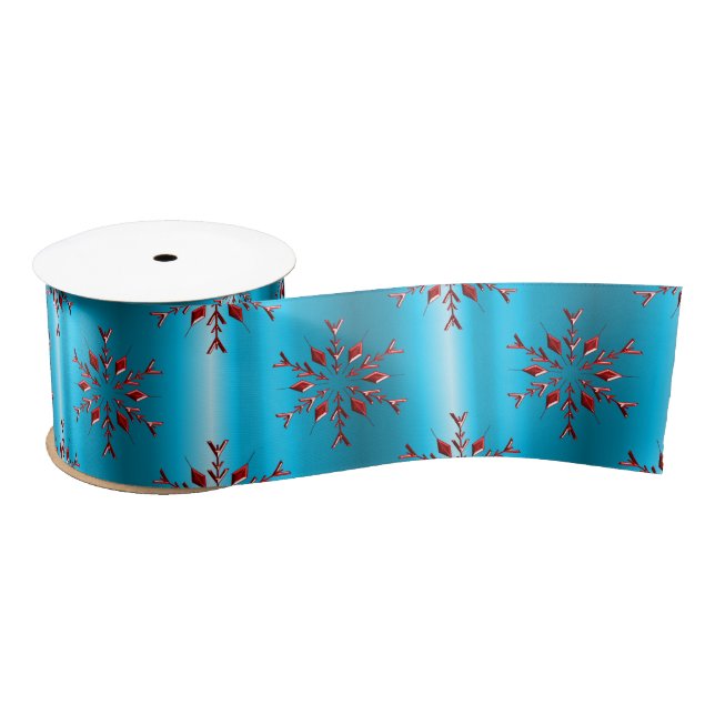 Red Snowflakes on Blue Christmas Satin Ribbon (Spool)