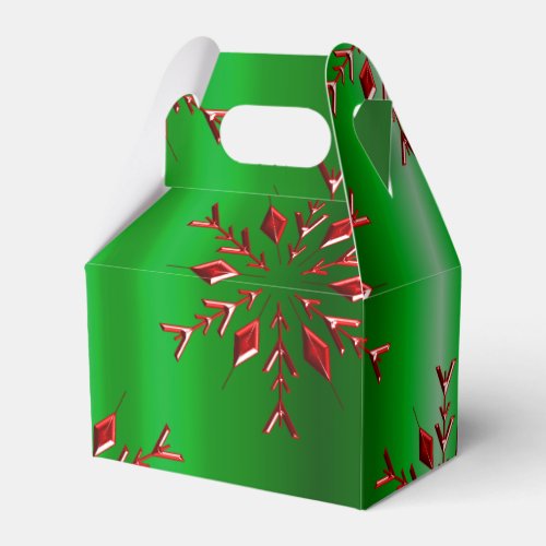 Red Snowflakes on Green Christmas Favor Boxes
