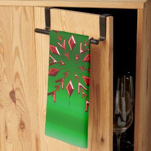 Red Snowflakes on Green Christmas Kitchen Towel